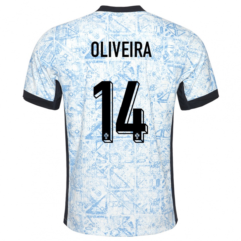 Kandiny Kinder Portugal Hugo Oliveira #14 Cremeblau Auswärtstrikot Trikot 24-26 T-Shirt Österreich