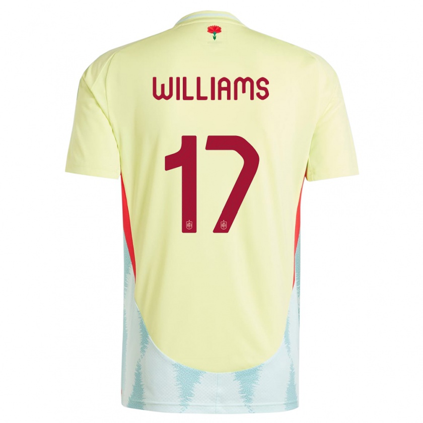 Kandiny Bambino Maglia Spagna Nico Williams #17 Giallo Kit Gara Away 24-26 Maglietta