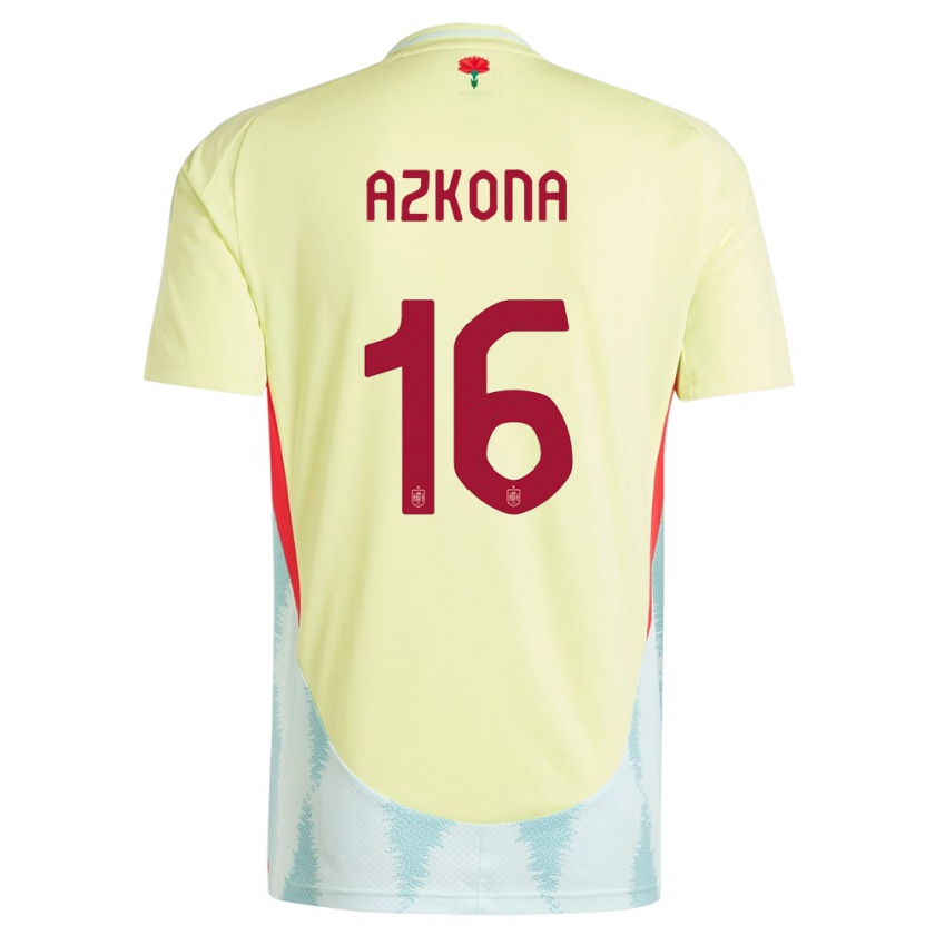 Kandiny Bambino Maglia Spagna Ane Azkona #16 Giallo Kit Gara Away 24-26 Maglietta