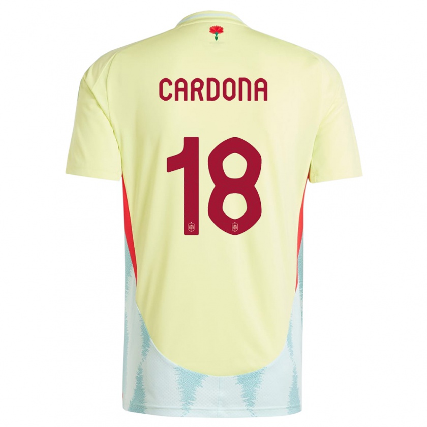 Kandiny Bambino Maglia Spagna Marta Cardona #18 Giallo Kit Gara Away 24-26 Maglietta