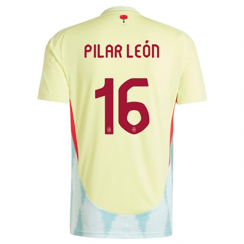 Kandiny Bambino Maglia Spagna Maria Pilar Leon #16 Giallo Kit Gara Away 24-26 Maglietta