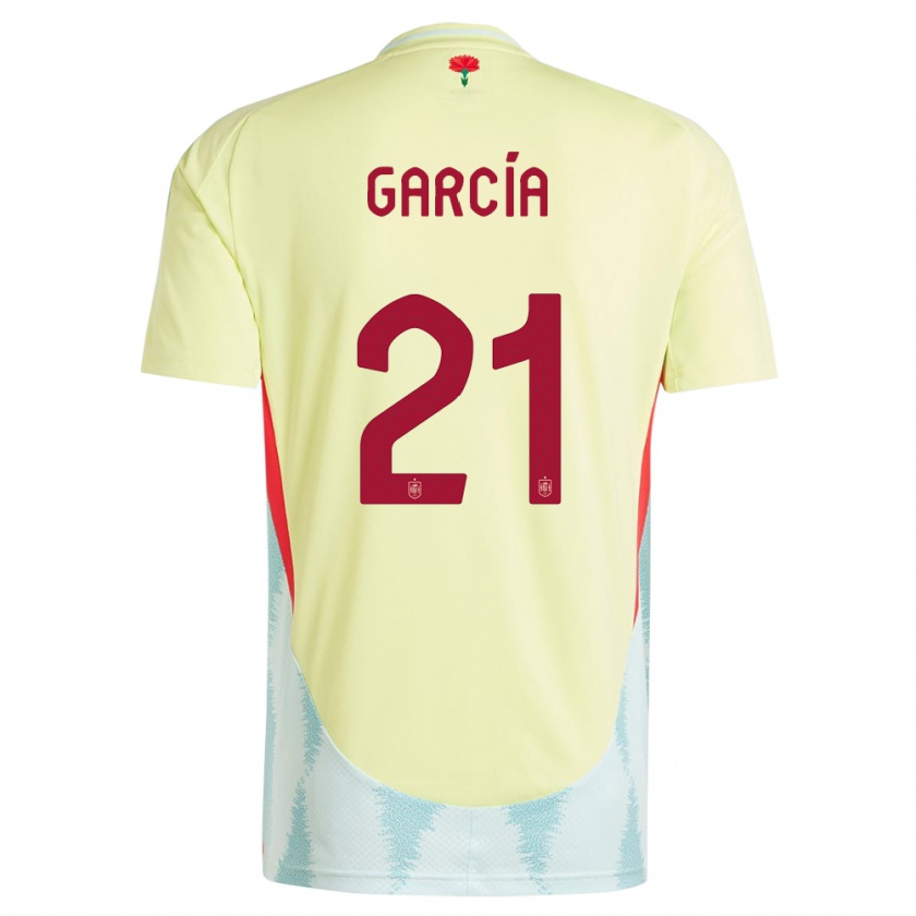 Kandiny Bambino Maglia Spagna Sheila Garcia #21 Giallo Kit Gara Away 24-26 Maglietta