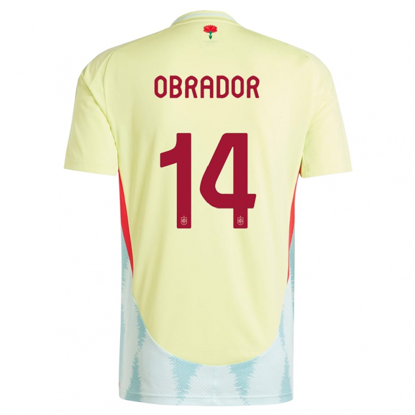 Kandiny Bambino Maglia Spagna Rafel Obrador #14 Giallo Kit Gara Away 24-26 Maglietta