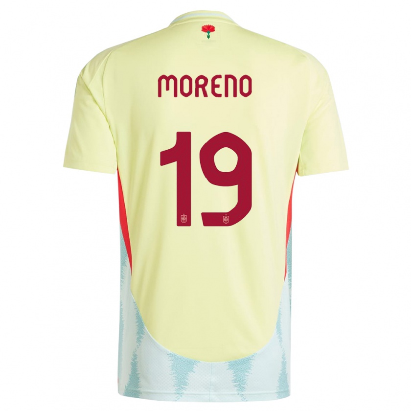 Kandiny Bambino Maglia Spagna Victor Moreno #19 Giallo Kit Gara Away 24-26 Maglietta