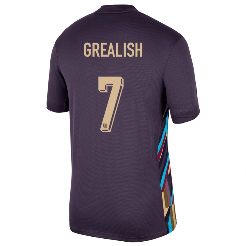 Kandiny Bambino Maglia Inghilterra Jack Grealish #7 Uvetta Scura Kit Gara Away 24-26 Maglietta