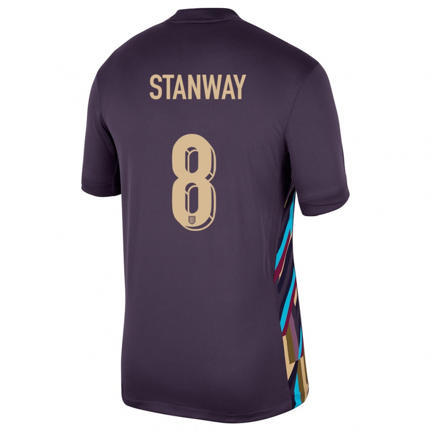 Kandiny Bambino Maglia Inghilterra Georgia Stanway #8 Uvetta Scura Kit Gara Away 24-26 Maglietta