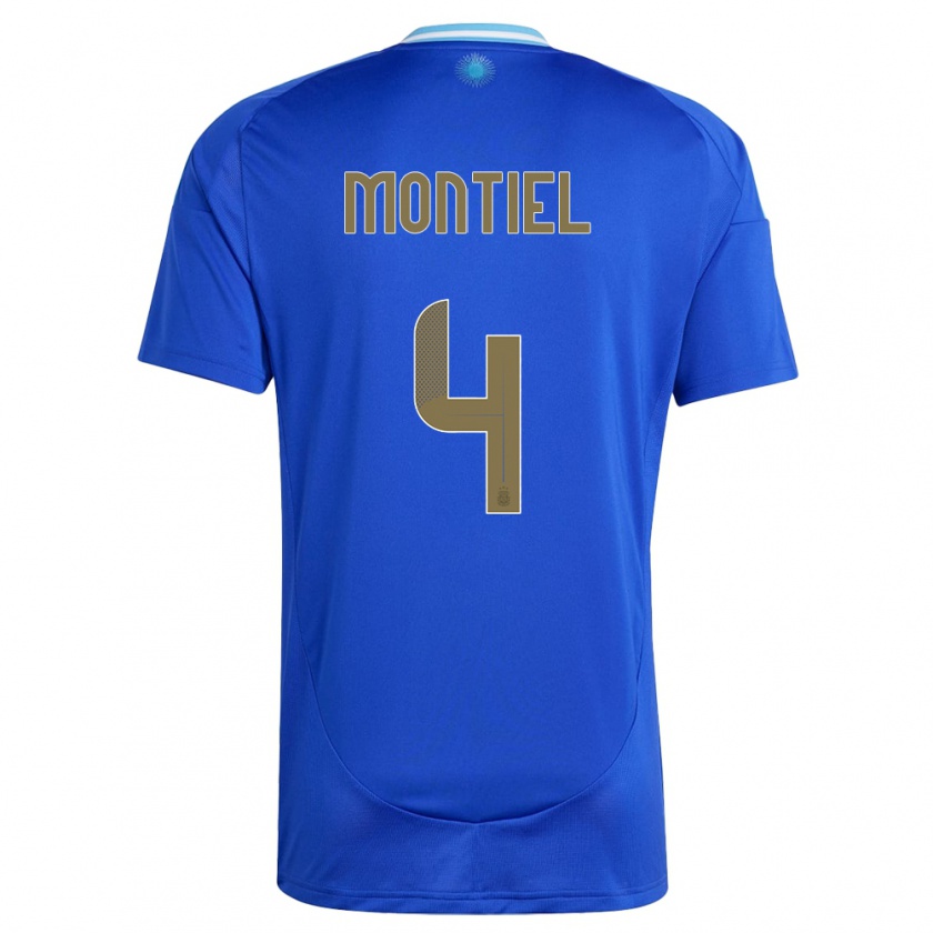 Kandiny Kinder Argentinien Gonzalo Montiel #4 Blau Auswärtstrikot Trikot 24-26 T-Shirt Österreich