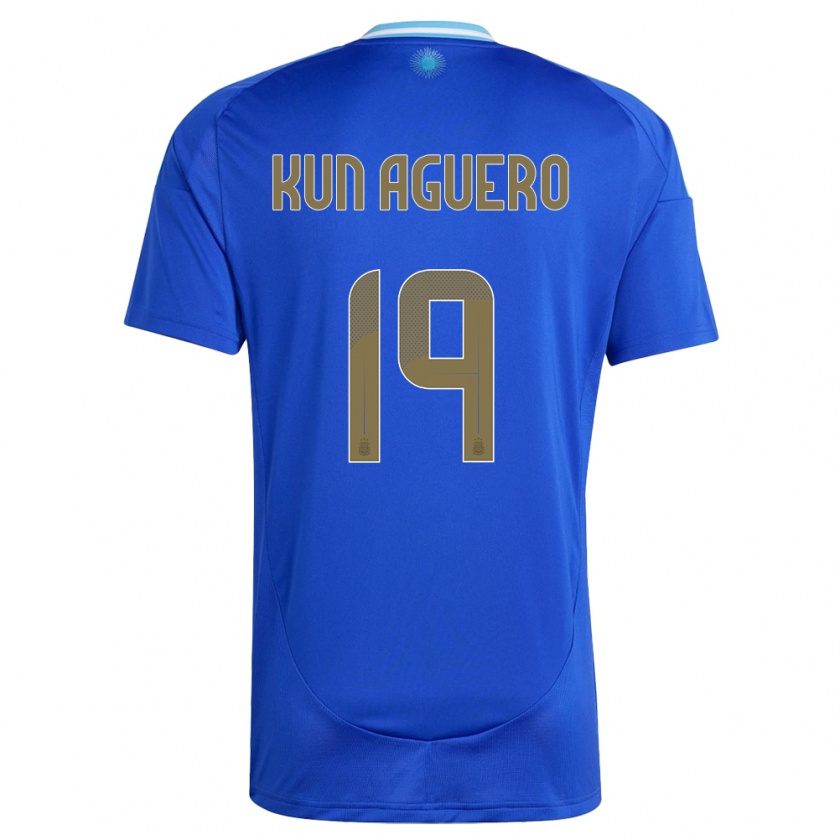 Kandiny Bambino Maglia Argentina Sergio Aguero #19 Blu Kit Gara Away 24-26 Maglietta