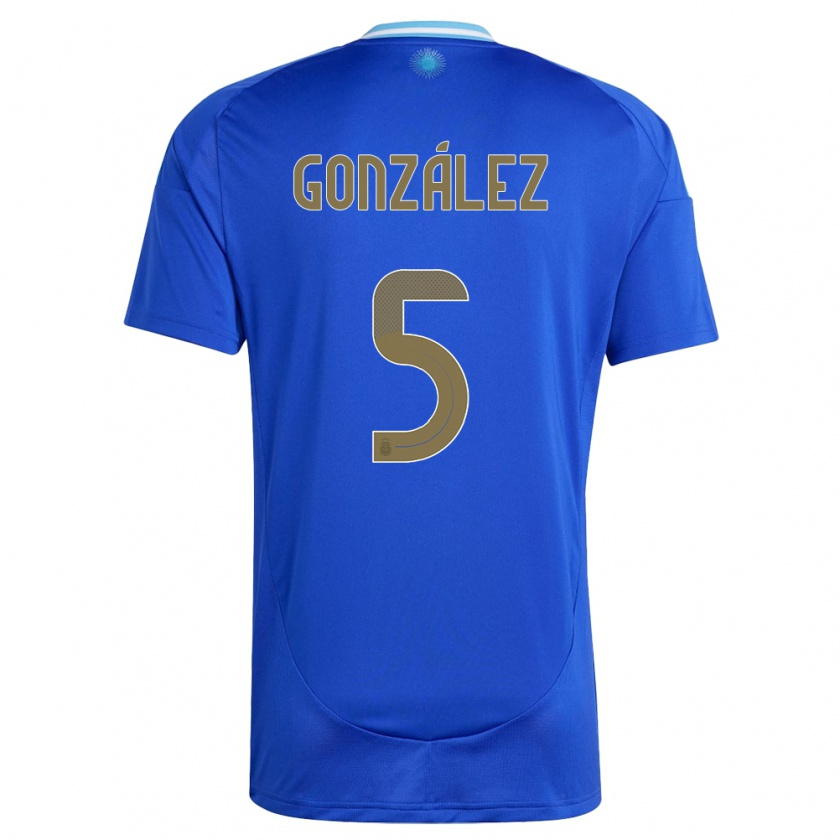 Kandiny Kinderen Argentinië Maximiliano Gonzalez #5 Blauw Uitshirt Uittenue 24-26 T-Shirt België