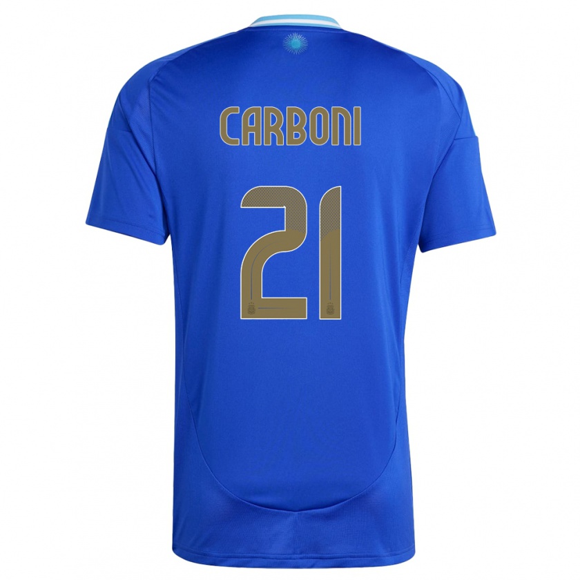 Kandiny Bambino Maglia Argentina Valentin Carboni #21 Blu Kit Gara Away 24-26 Maglietta