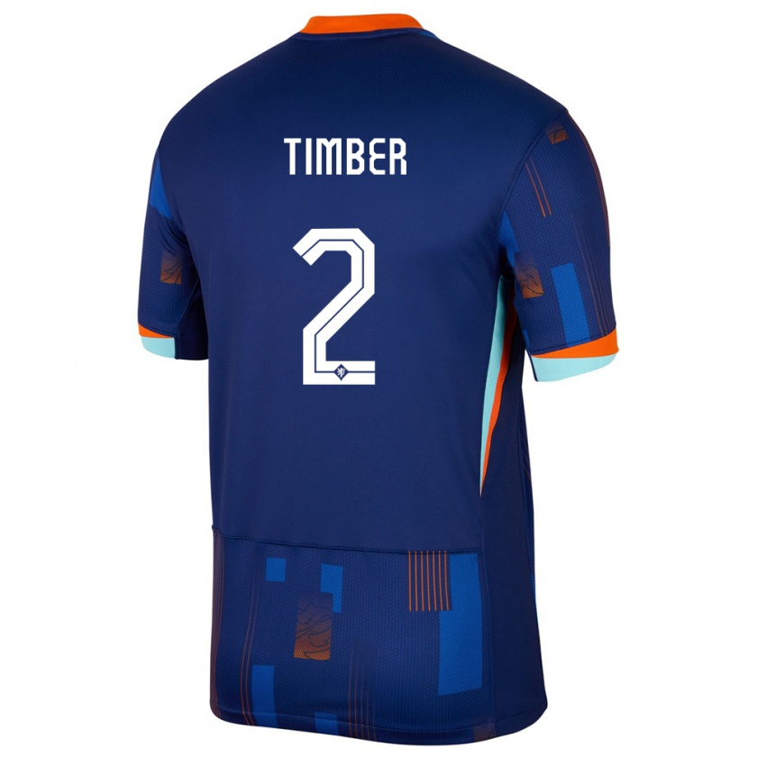 Kandiny Kinder Niederlande Jurrien Timber #2 Blau Auswärtstrikot Trikot 24-26 T-Shirt Österreich