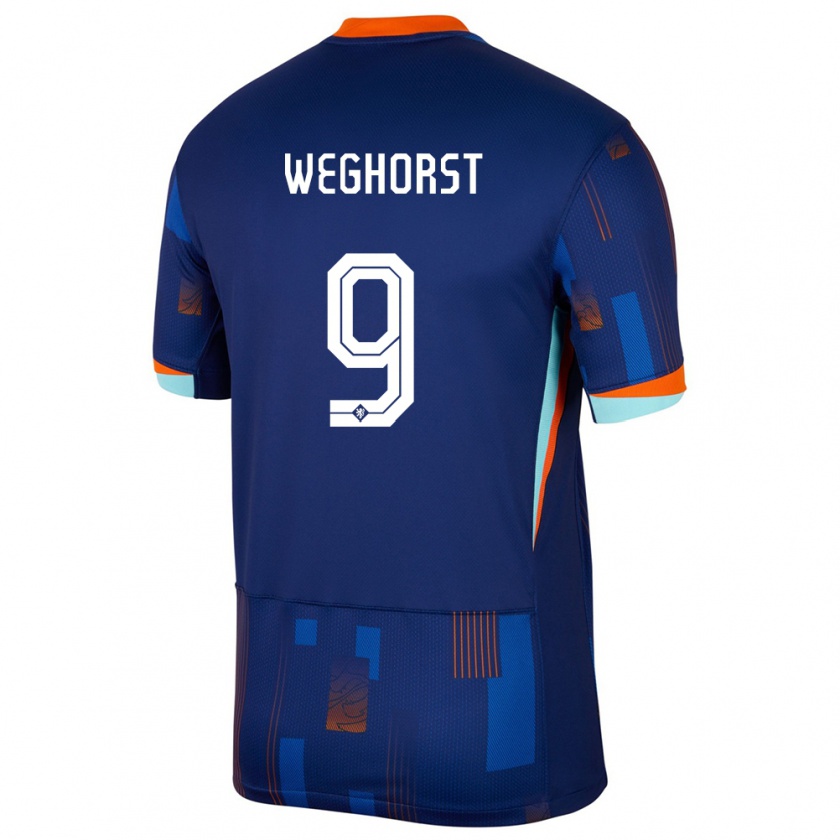 Kandiny Bambino Maglia Paesi Bassi Wout Weghorst #9 Blu Kit Gara Away 24-26 Maglietta