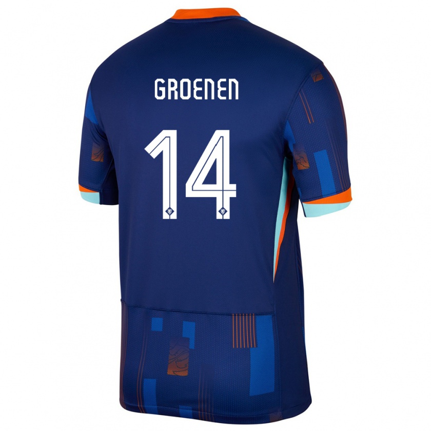 Kandiny Bambino Maglia Paesi Bassi Jackie Groenen #14 Blu Kit Gara Away 24-26 Maglietta