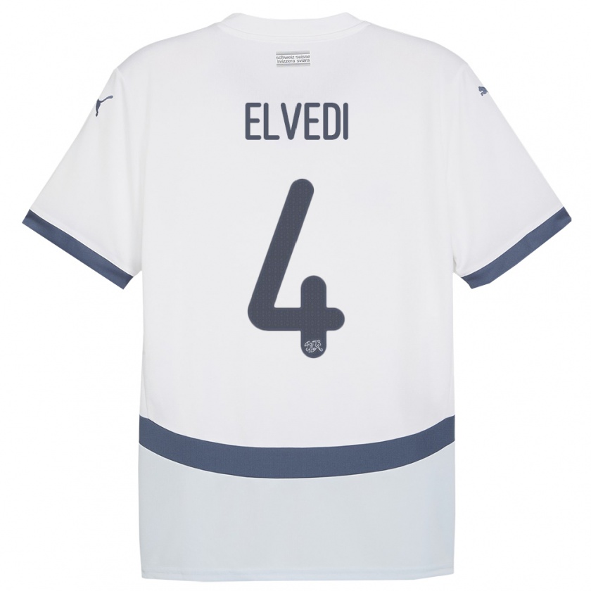 Kandiny Bambino Maglia Svizzera Nico Elvedi #4 Bianco Kit Gara Away 24-26 Maglietta