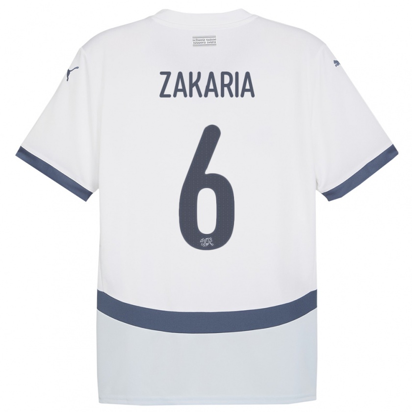 Kandiny Bambino Maglia Svizzera Denis Zakaria #6 Bianco Kit Gara Away 24-26 Maglietta