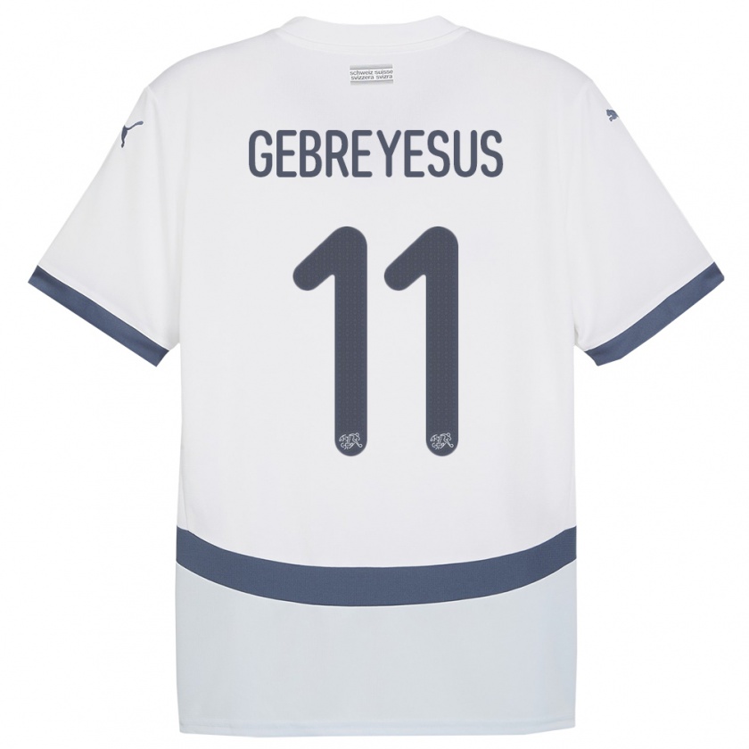 Kandiny Bambino Maglia Svizzera Esey Gebreyesus #11 Bianco Kit Gara Away 24-26 Maglietta