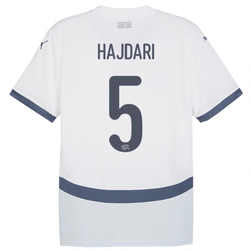 Kandiny Bambino Maglia Svizzera Albian Hajdari #5 Bianco Kit Gara Away 24-26 Maglietta