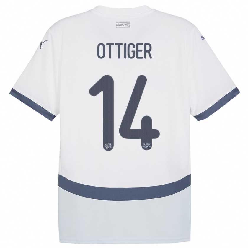 KandinyキッズスイスSeverin Ottiger#14白アウェイシャツ24-26ジャージーユニフォーム