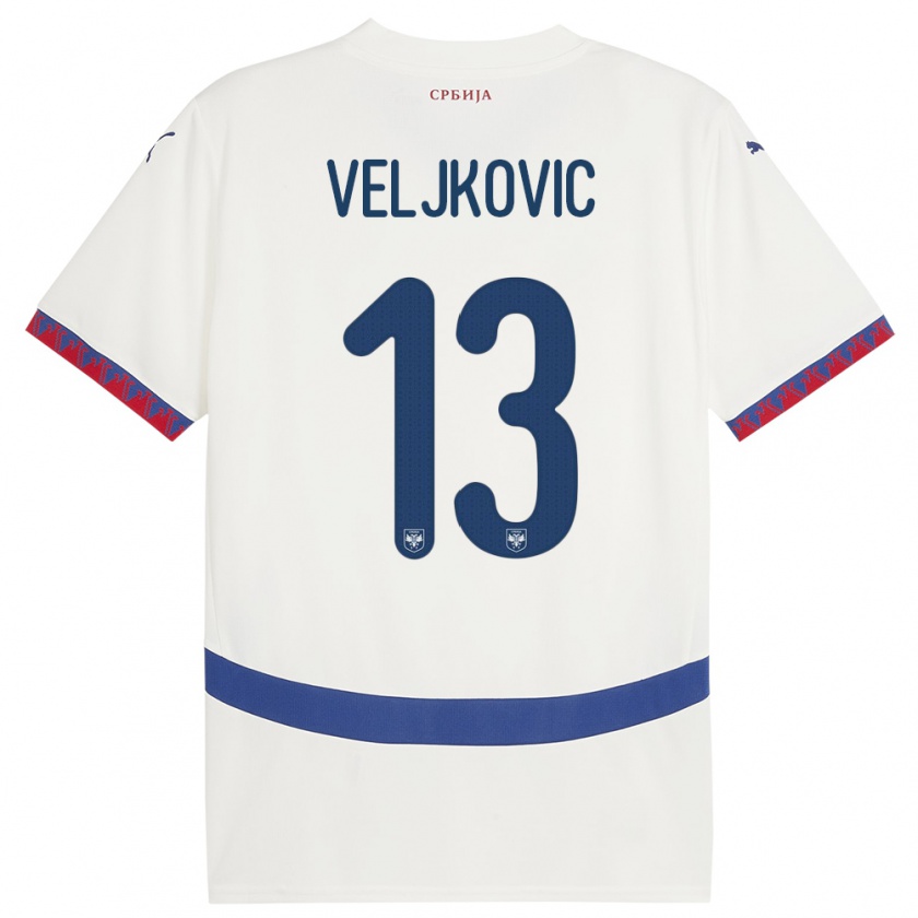 Kandiny Bambino Maglia Serbia Milos Veljkovic #13 Bianco Kit Gara Away 24-26 Maglietta