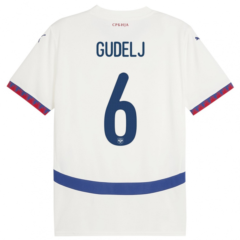 Kandiny Bambino Maglia Serbia Nemanja Gudelj #6 Bianco Kit Gara Away 24-26 Maglietta