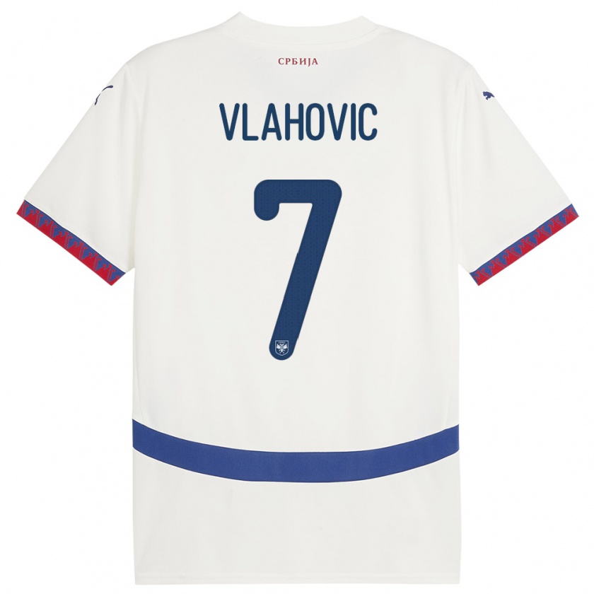 Kandiny Bambino Maglia Serbia Dusan Vlahovic #7 Bianco Kit Gara Away 24-26 Maglietta