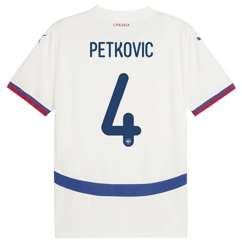 Kandiny Kinderen Servië Nikola Petkovic #4 Wit Uitshirt Uittenue 24-26 T-Shirt