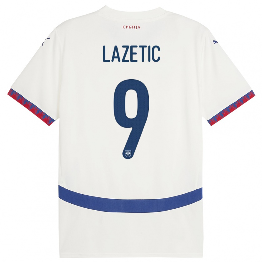 Kandiny Bambino Maglia Serbia Marko Lazetic #9 Bianco Kit Gara Away 24-26 Maglietta