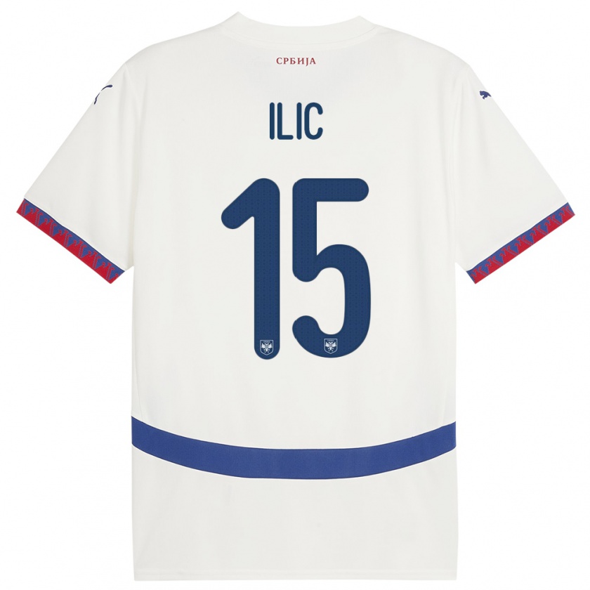 Kandiny Bambino Maglia Serbia Mihajlo Ilic #15 Bianco Kit Gara Away 24-26 Maglietta