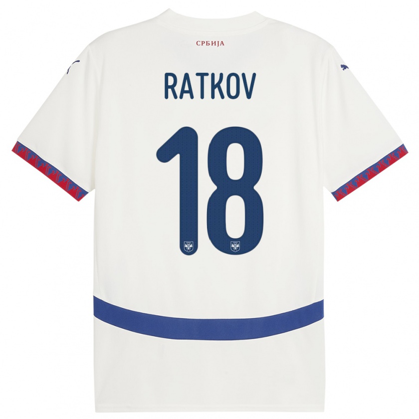 Kandiny Kinderen Servië Petar Ratkov #18 Wit Uitshirt Uittenue 24-26 T-Shirt België