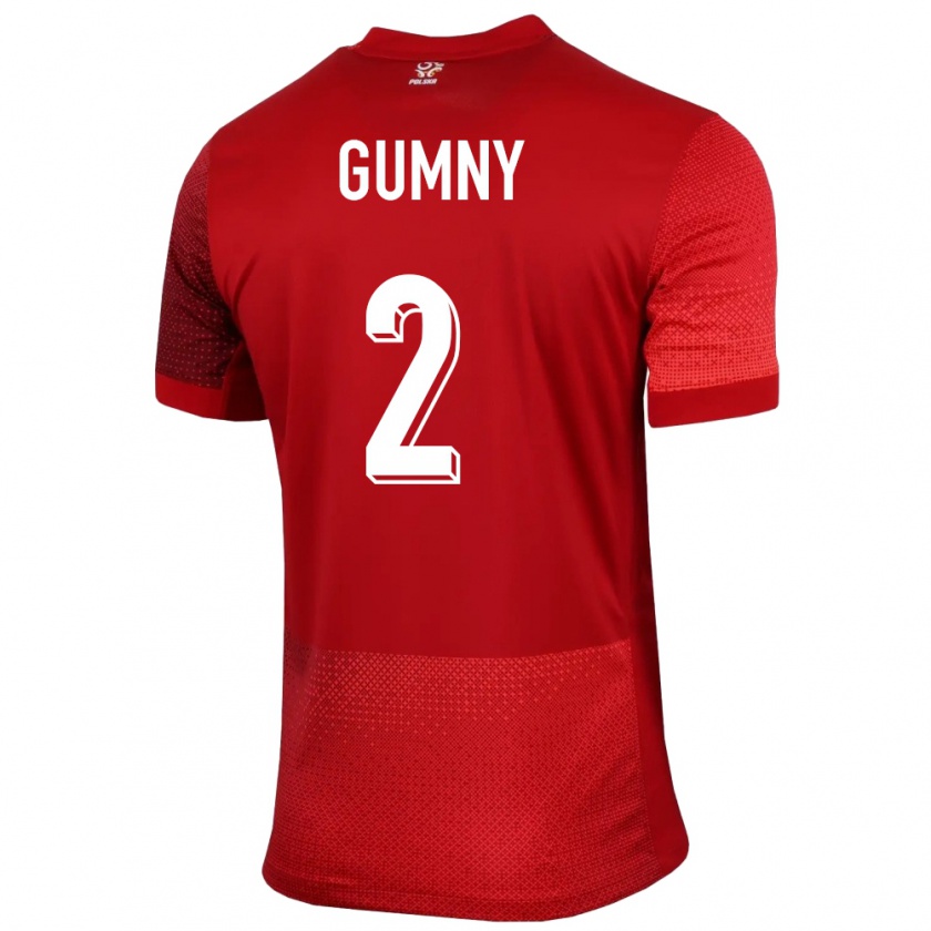 Kandiny Bambino Maglia Polonia Robert Gumny #2 Rosso Kit Gara Away 24-26 Maglietta