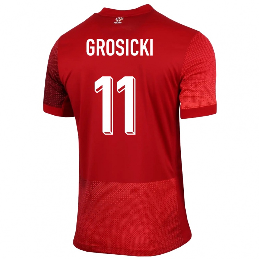 Kandiny Bambino Maglia Polonia Kamil Grosicki #11 Rosso Kit Gara Away 24-26 Maglietta