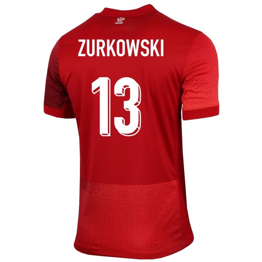 Kandiny Bambino Maglia Polonia Szymon Zurkowski #13 Rosso Kit Gara Away 24-26 Maglietta