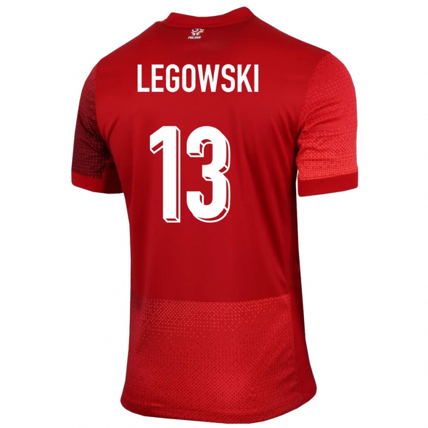 Kandiny Bambino Maglia Polonia Mateusz Legowski #13 Rosso Kit Gara Away 24-26 Maglietta