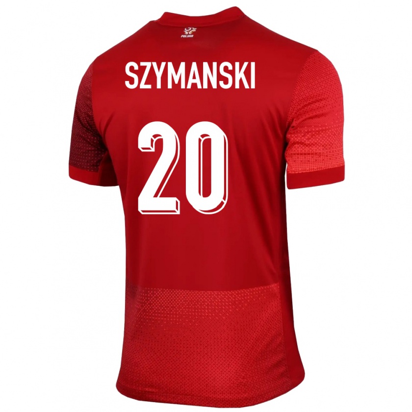 Kandiny Bambino Maglia Polonia Sebastian Szymanski #20 Rosso Kit Gara Away 24-26 Maglietta