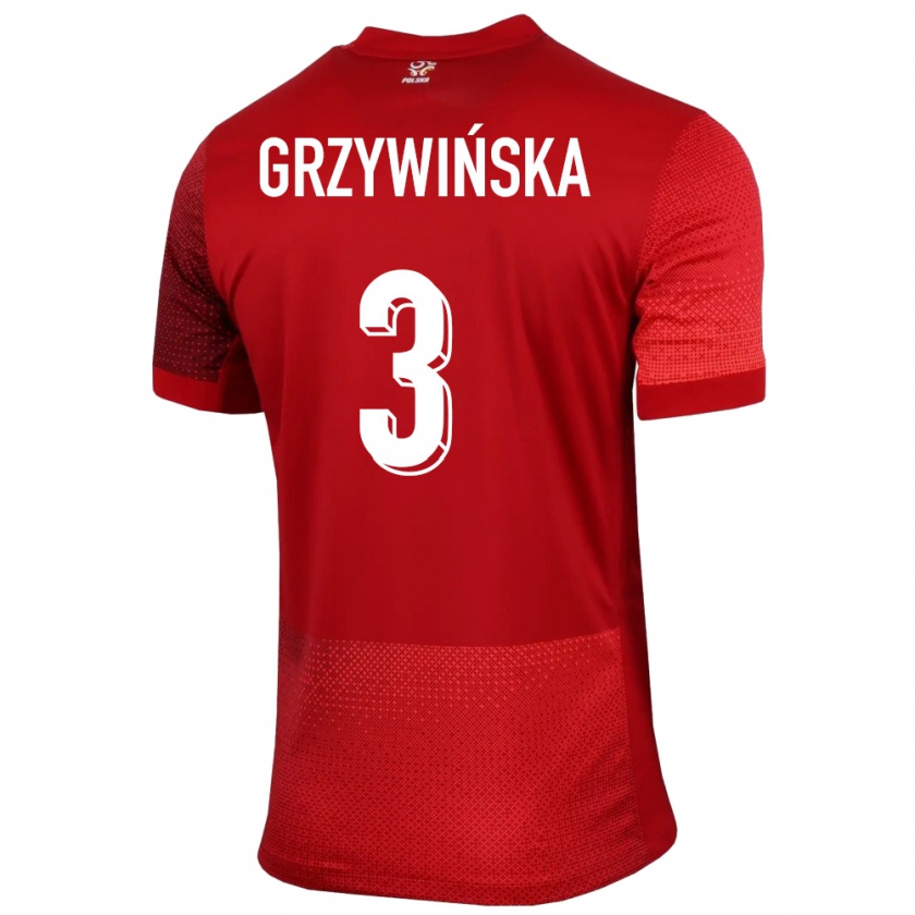 Kandiny Bambino Maglia Polonia Gabriela Grzywinska #3 Rosso Kit Gara Away 24-26 Maglietta