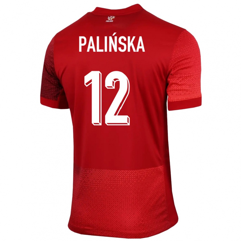 Kandiny Bambino Maglia Polonia Anna Palinska #12 Rosso Kit Gara Away 24-26 Maglietta