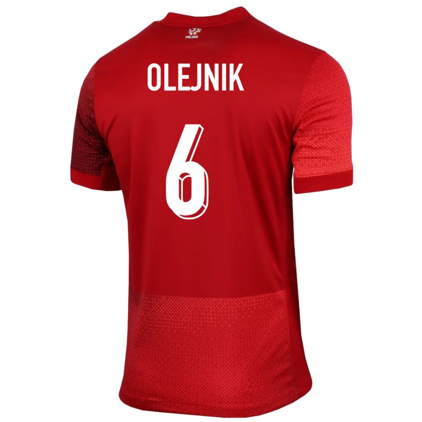 Kandiny Bambino Maglia Polonia Patryk Olejnik #6 Rosso Kit Gara Away 24-26 Maglietta