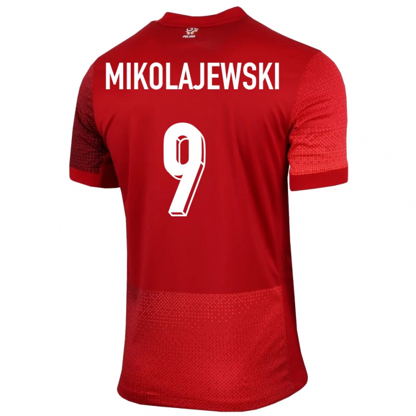 Kandiny Bambino Maglia Polonia Daniel Mikolajewski #9 Rosso Kit Gara Away 24-26 Maglietta