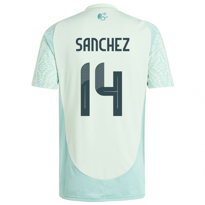 Kandiny Kinder Mexiko Erick Sanchez #14 Leinengrün Auswärtstrikot Trikot 24-26 T-Shirt Österreich