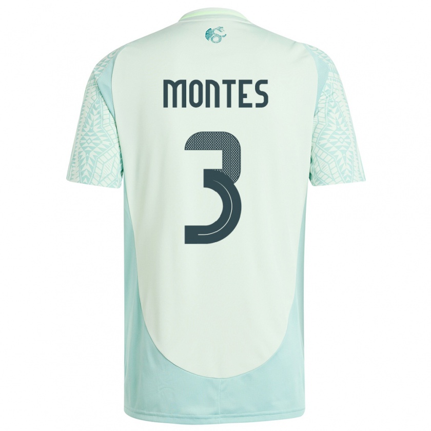 Kandiny Kinder Mexiko Cesar Montes #3 Leinengrün Auswärtstrikot Trikot 24-26 T-Shirt Österreich