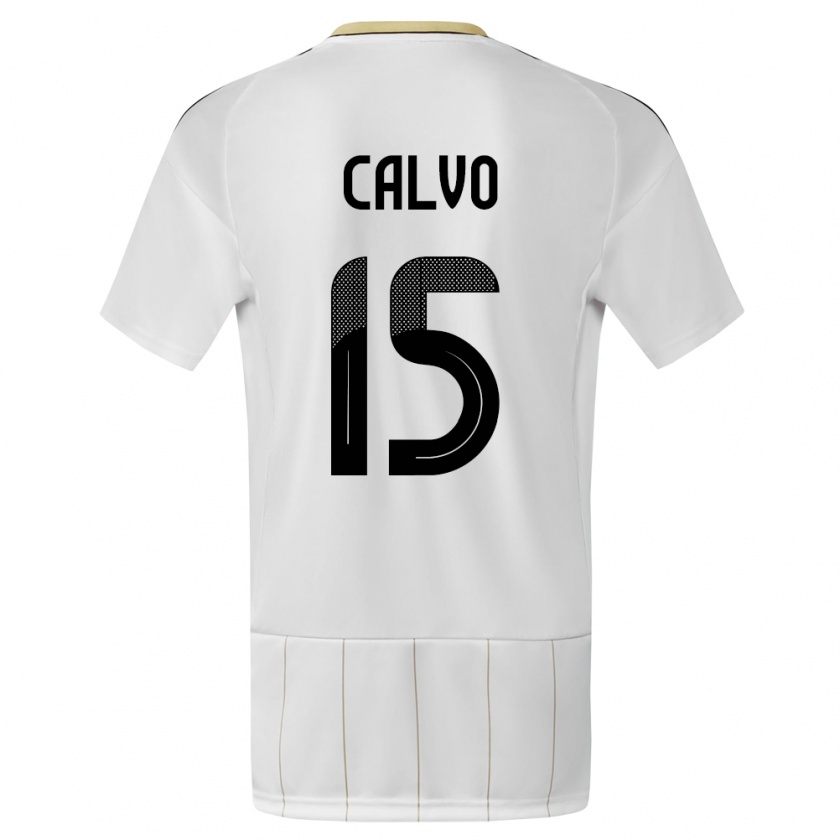 Kandiny Bambino Maglia Costa Rica Francisco Calvo #15 Bianco Kit Gara Away 24-26 Maglietta