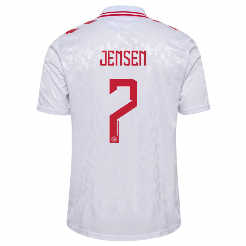 Kandiny Kinder Dänemark Mathias Jensen #7 Weiß Auswärtstrikot Trikot 24-26 T-Shirt Österreich