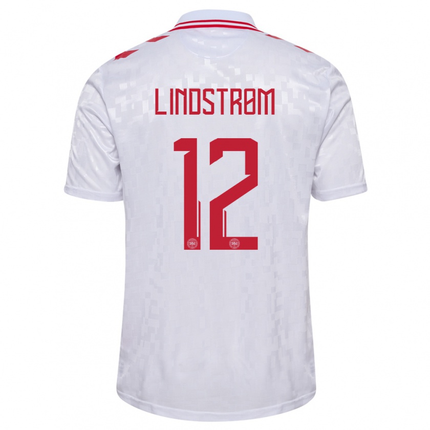 Kandiny Kinder Dänemark Jesper Lindstrøm #12 Weiß Auswärtstrikot Trikot 24-26 T-Shirt Österreich