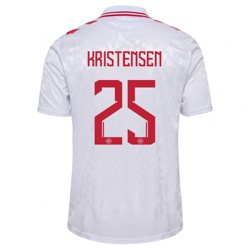 Kandiny Bambino Maglia Danimarca Rasmus Kristensen #25 Bianco Kit Gara Away 24-26 Maglietta