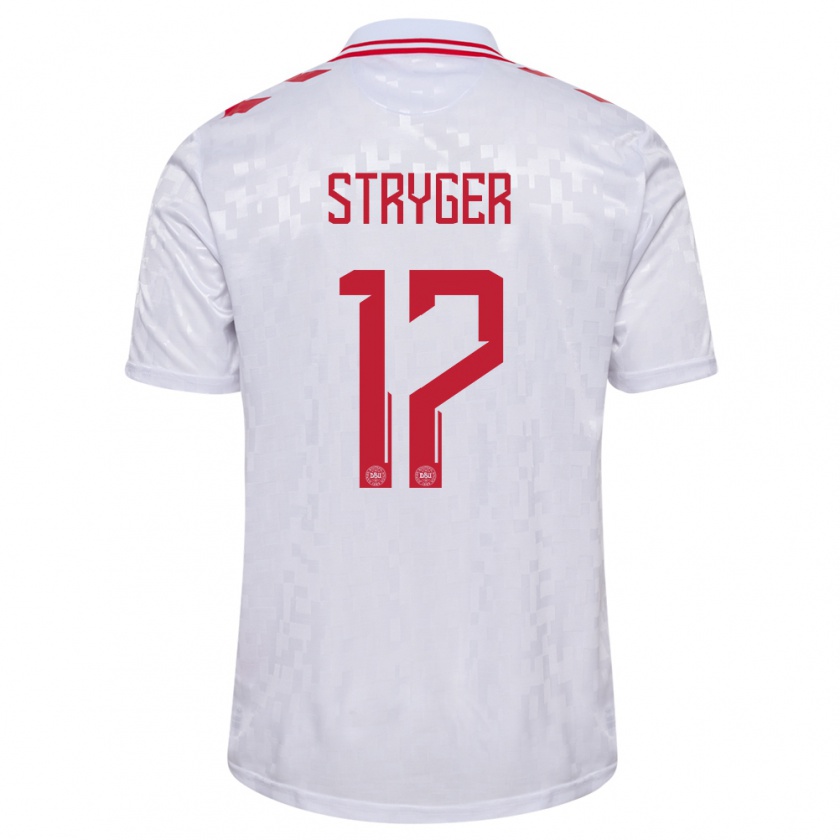 Kandiny Bambino Maglia Danimarca Jens Stryger Larsen #17 Bianco Kit Gara Away 24-26 Maglietta