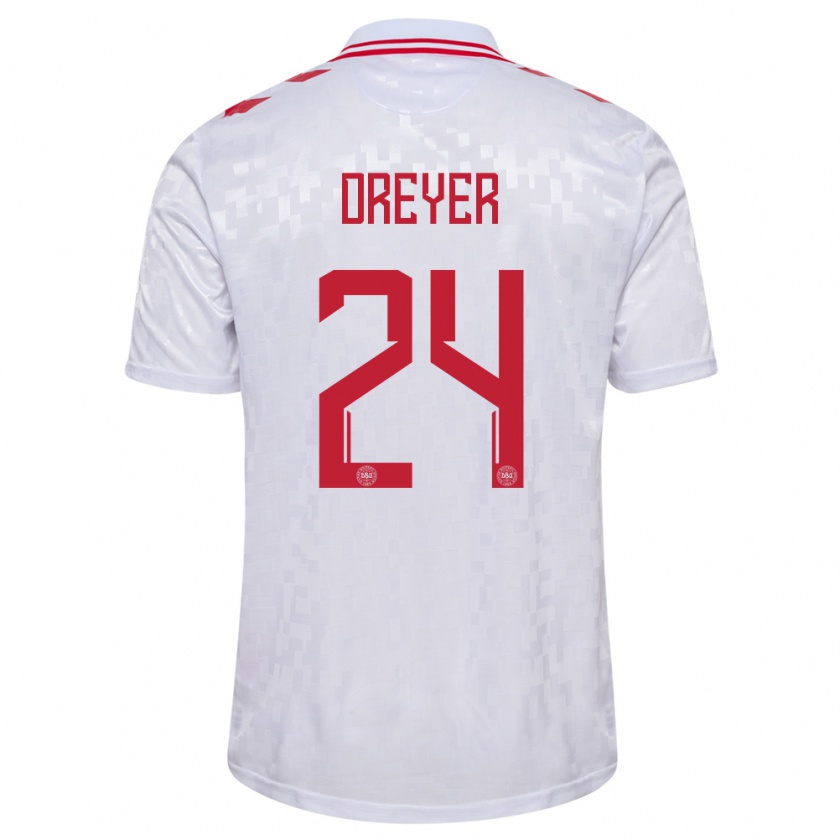 Kandiny Kinder Dänemark Anders Dreyer #24 Weiß Auswärtstrikot Trikot 24-26 T-Shirt Österreich