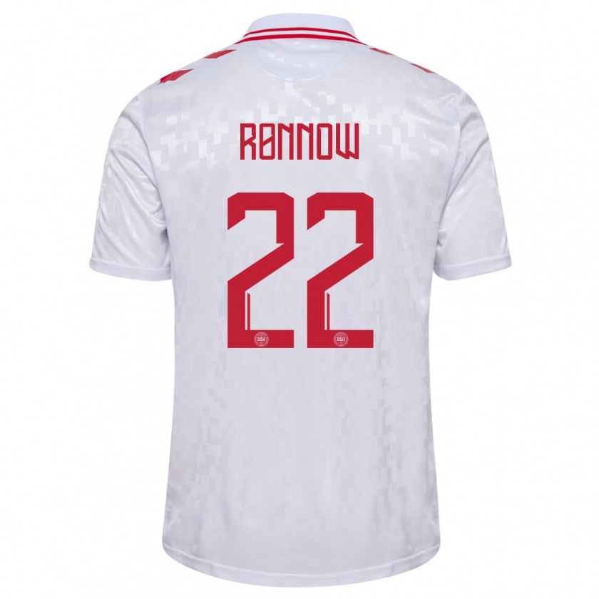 Kandiny Bambino Maglia Danimarca Frederik Rønnow #22 Bianco Kit Gara Away 24-26 Maglietta