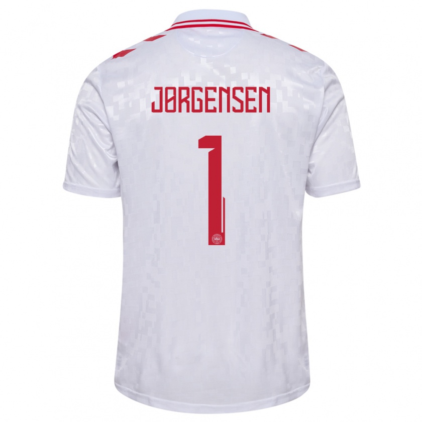 Kandiny Bambino Maglia Danimarca Filip Jørgensen #1 Bianco Kit Gara Away 24-26 Maglietta