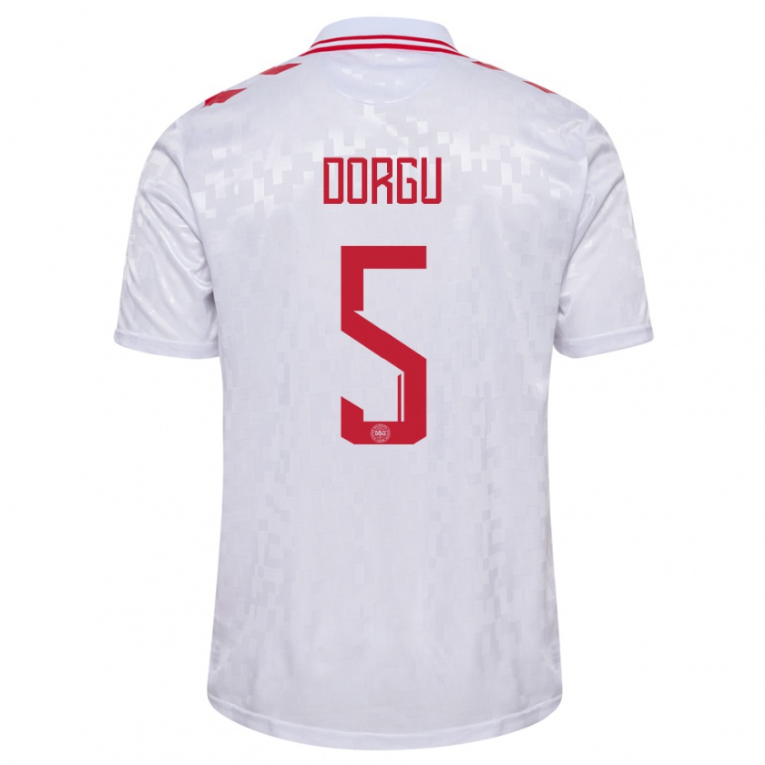 Kandiny Bambino Maglia Danimarca Patrick Dorgu #5 Bianco Kit Gara Away 24-26 Maglietta