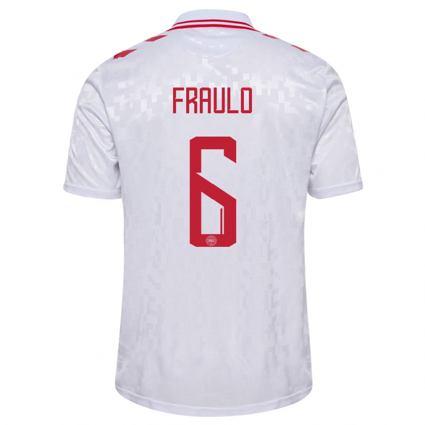 Kandiny Bambino Maglia Danimarca Oscar Fraulo #6 Bianco Kit Gara Away 24-26 Maglietta